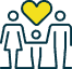 Icon of a family with a heart above, symbolizing a strong community focus and commitment to local values.